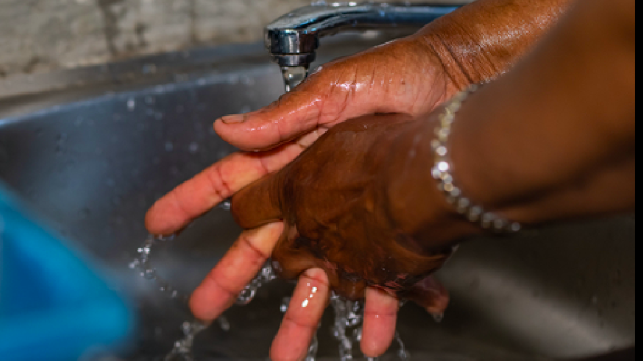 Handing being washed in sink