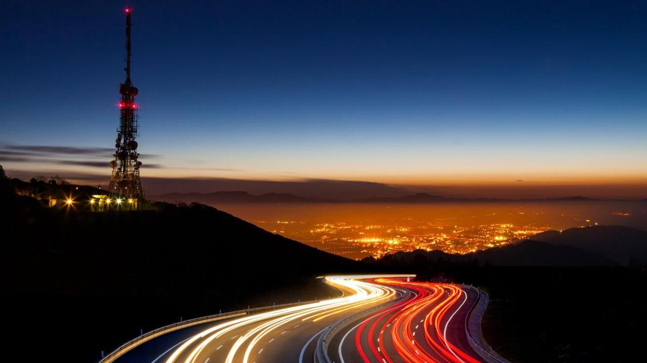 highway with lights and tower