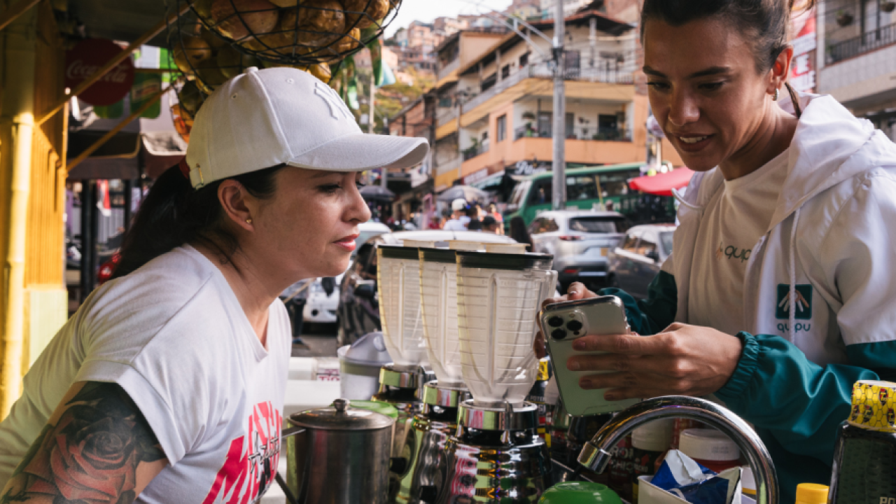A transaction at a smoothie bar