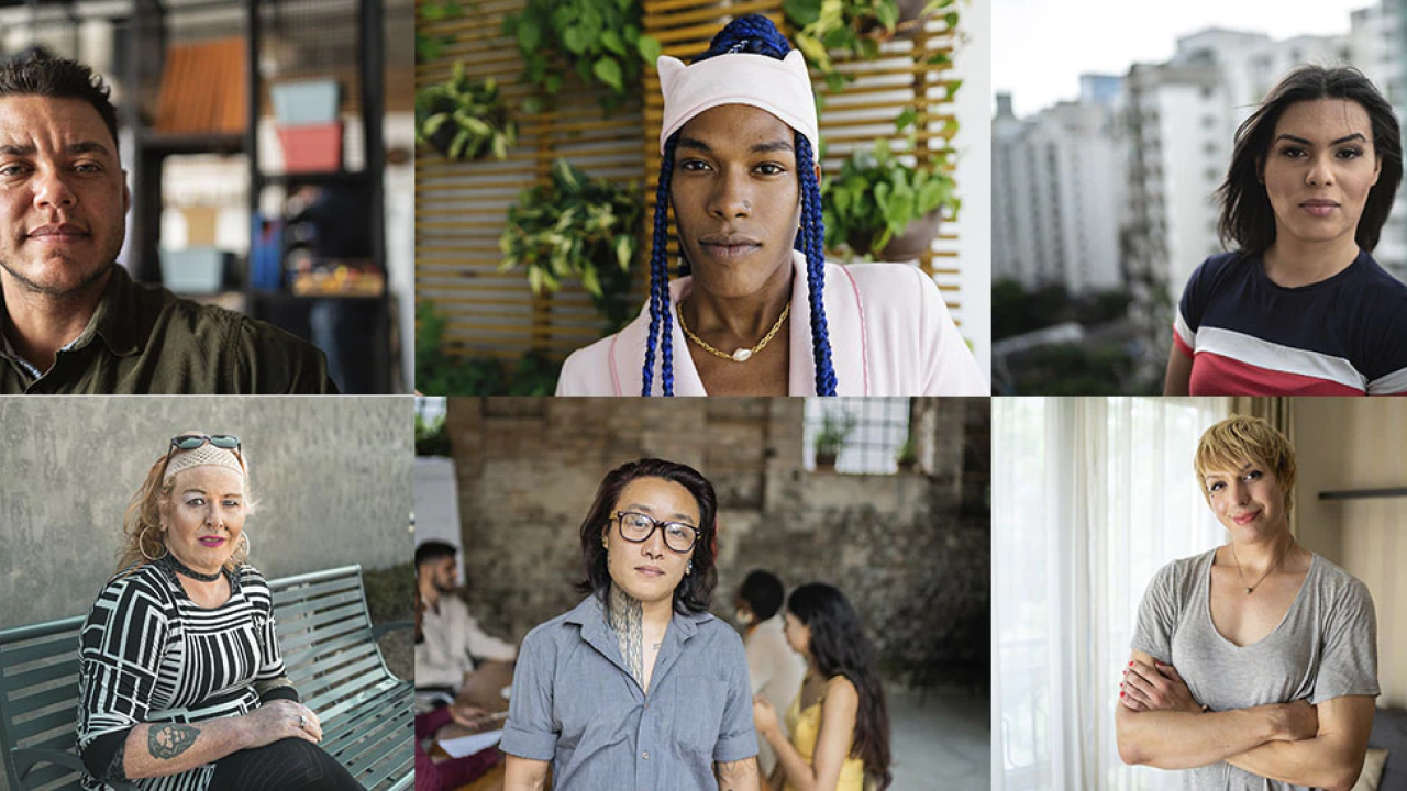 Collage of six transgender people