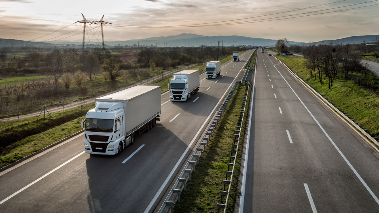Trucks driving on a highway
