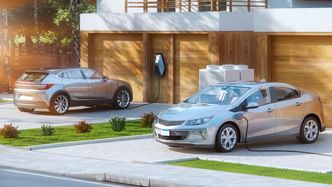 Electric vehicles parked in driveways
