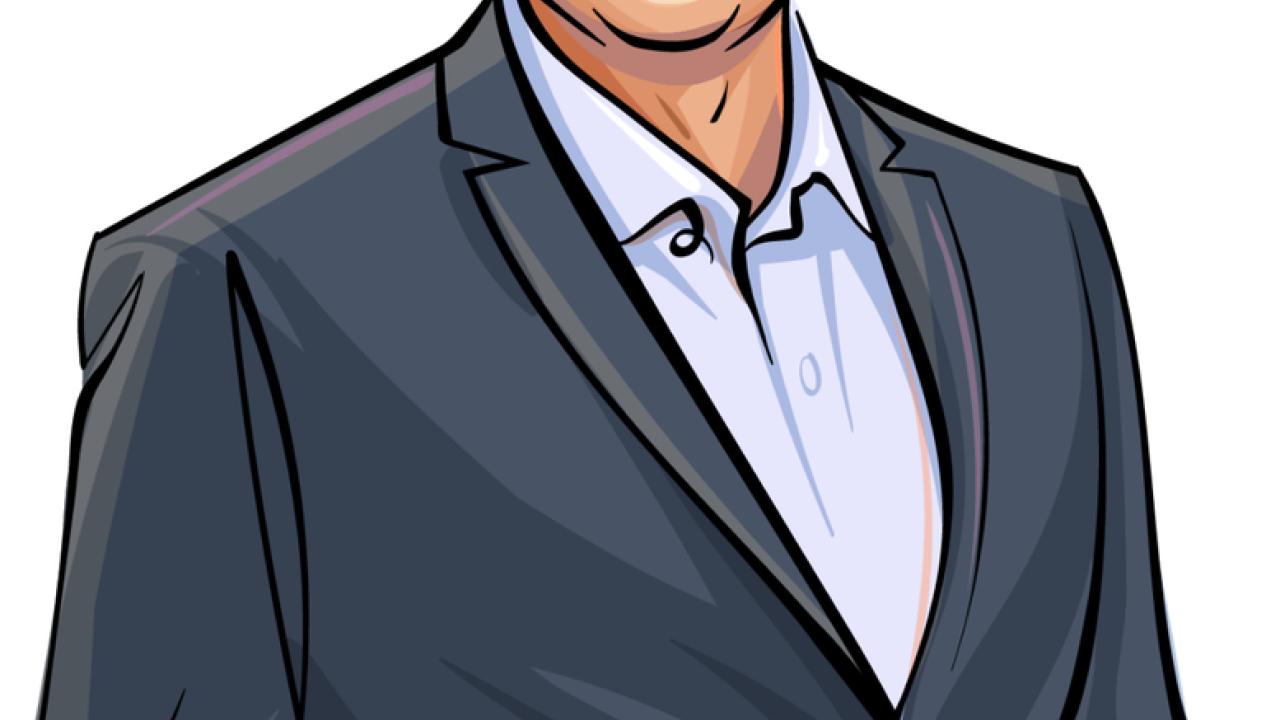 a drawn portrait of a person in a gray suit