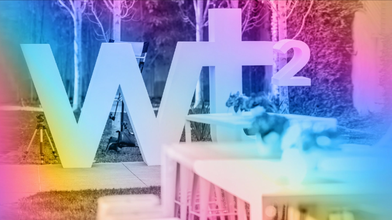 WT2 logo outside conference building