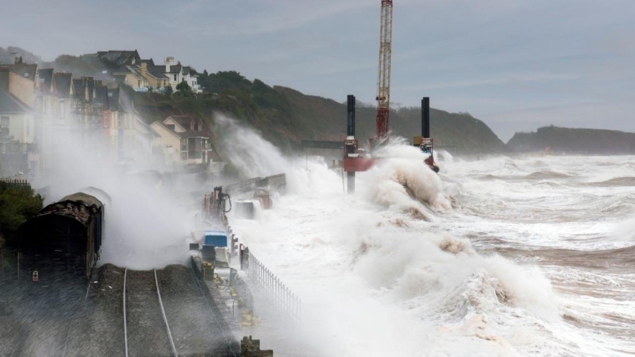 Large waves crashing into a shore