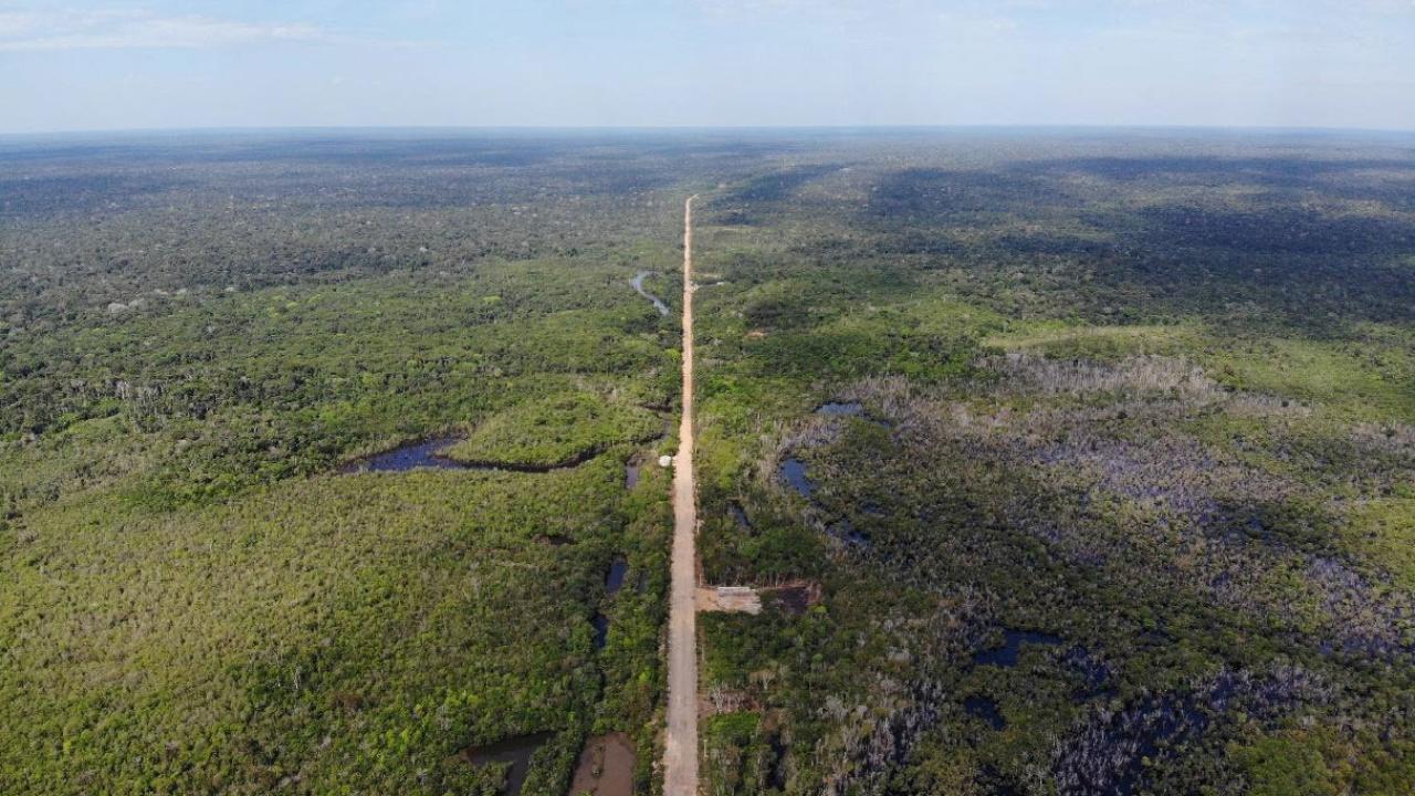 Ariel photo of road development in the Amazon State of Brazil