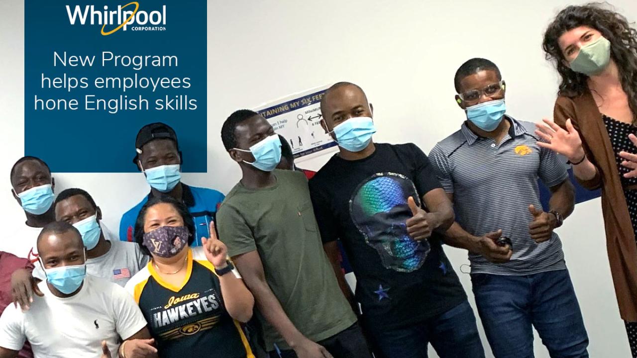 Adult ESL students and teacher