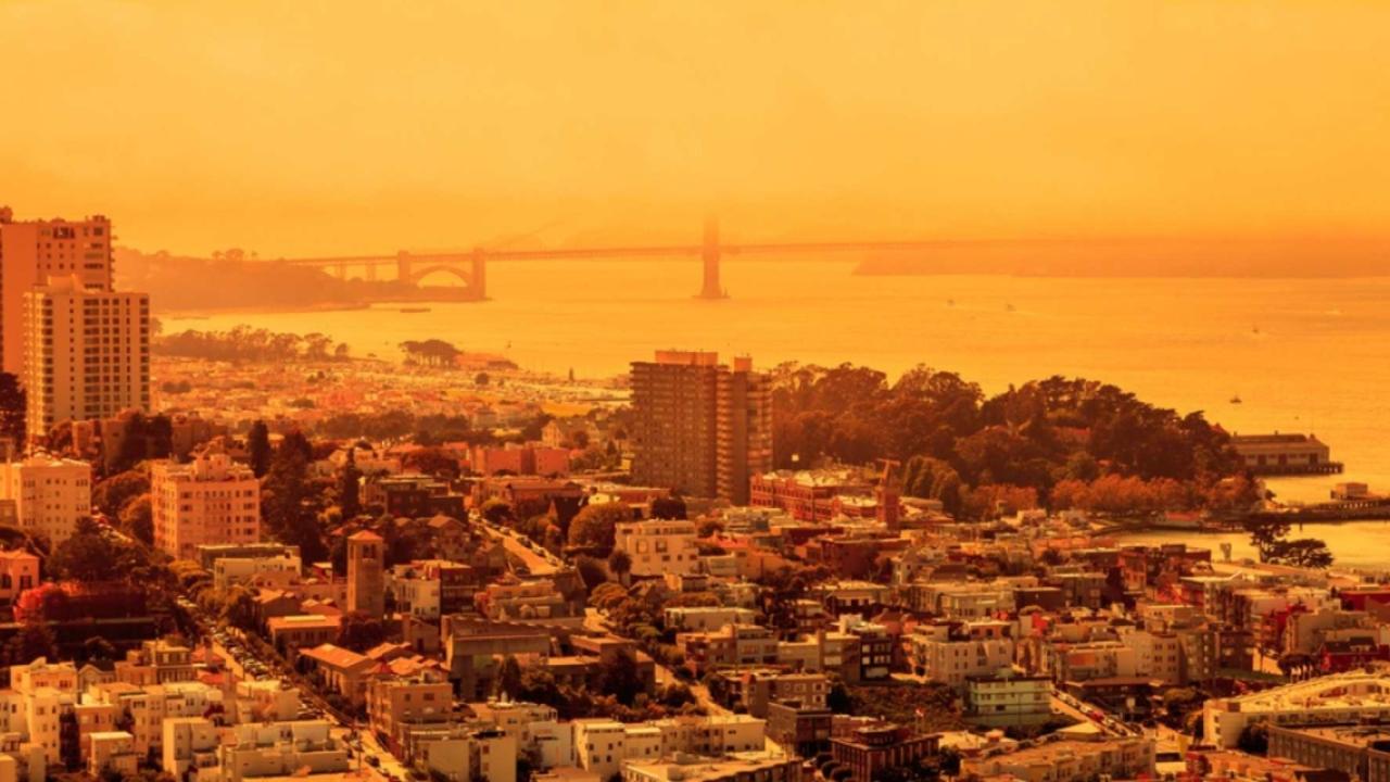 city covered with smoke from wildfires