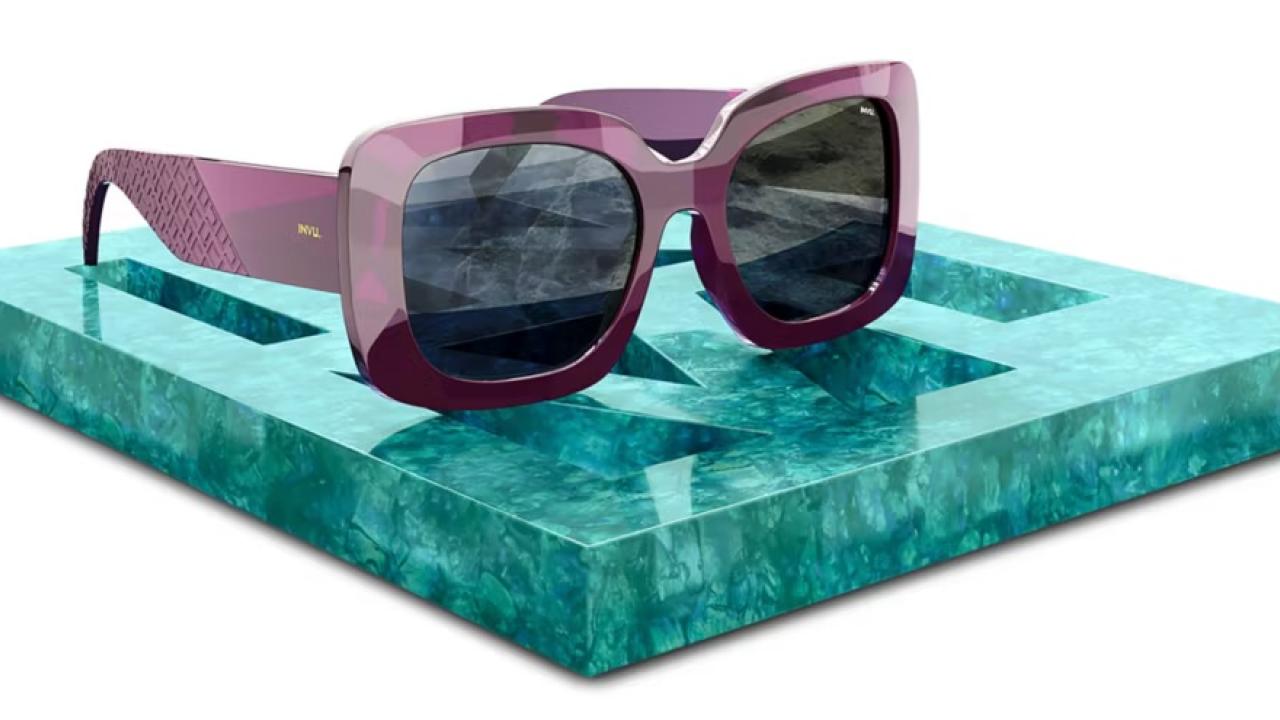 A pair of sunglasses on a quartz stone