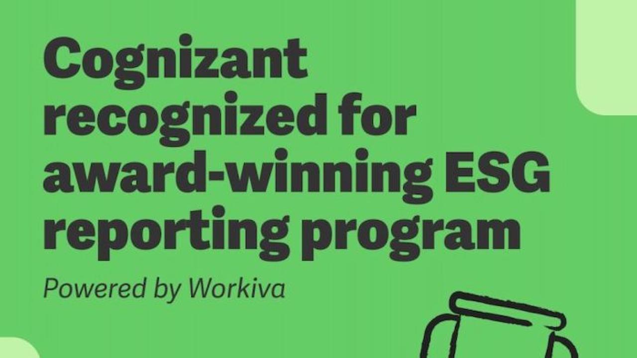 Cognizant recognized for award-winning ESG reporting program. Workiva news. Illustration of a double handled cup.