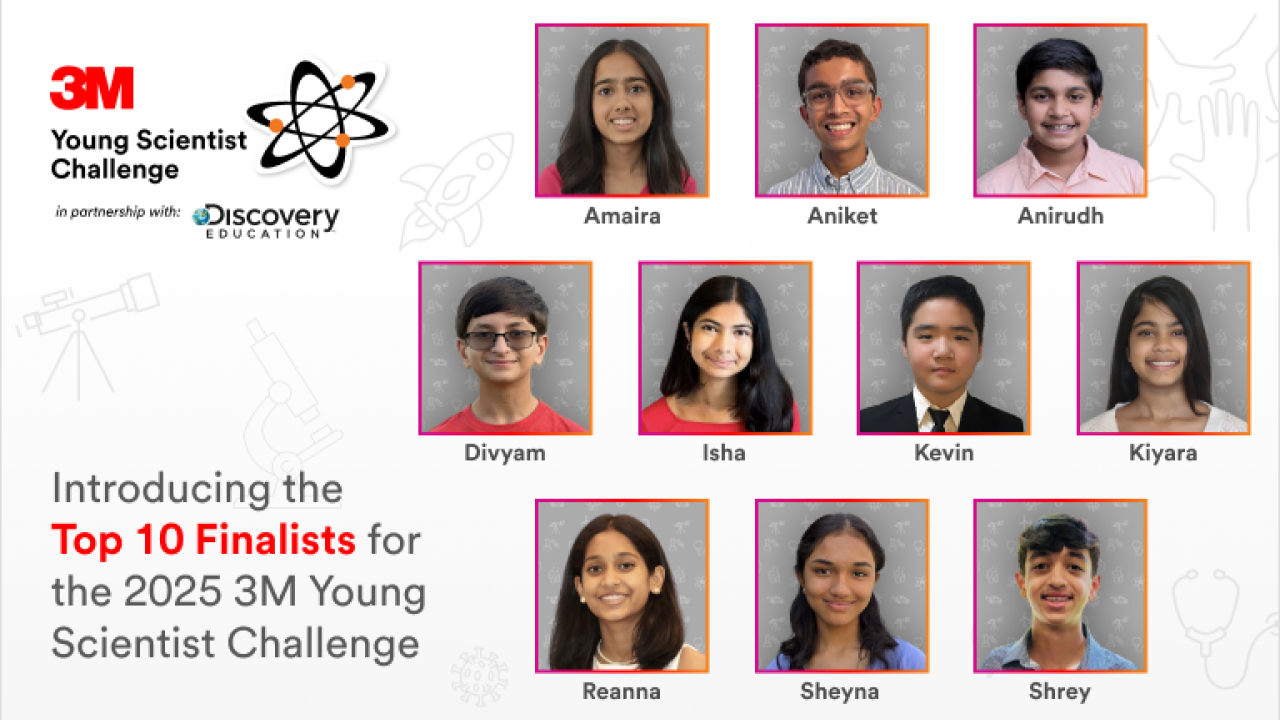headshots of the Top 10 Finalists for the 2025 3M Young Scientist Challenge