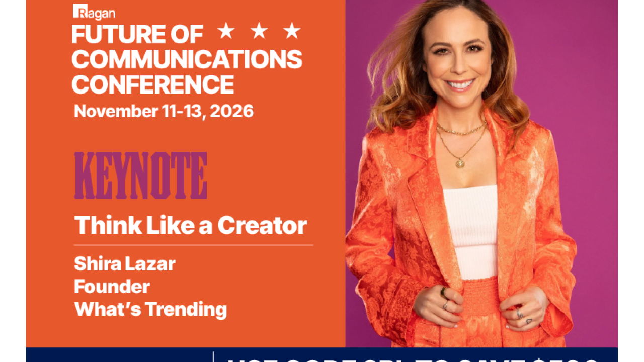 Future of Communications Conference Keynote Speaker poster with "Use code 3BL to save $500"