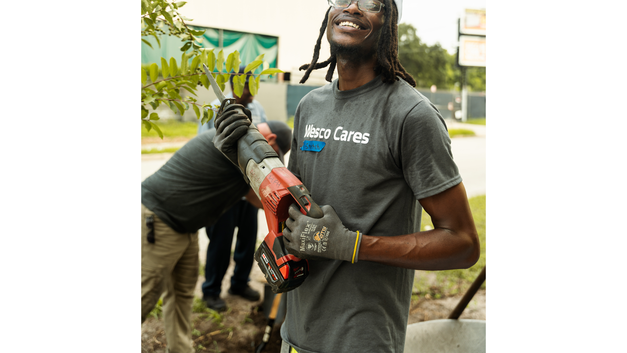 Wesco Volunteer shown at a Habitat for Humanity Project.