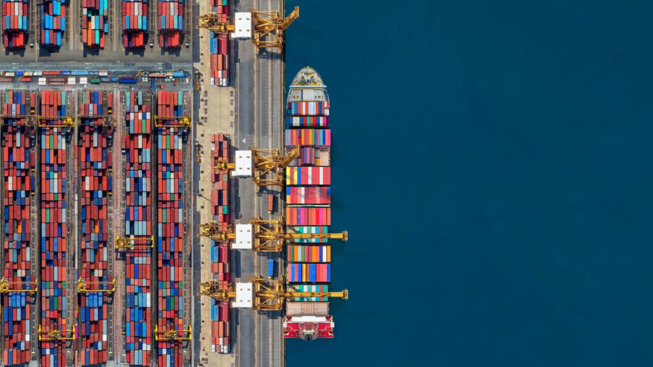 Ships in a port, seen from above