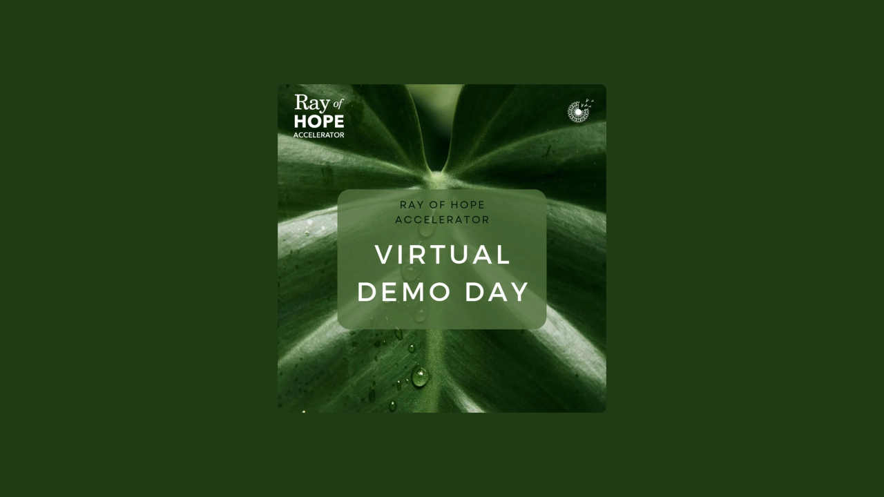 Biomimicry Institute's Ray of Hope Accelerator Demo Day image with logo