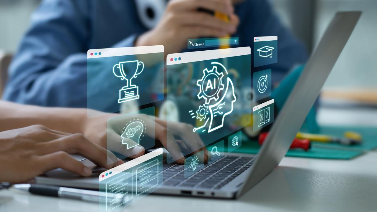 AI artificial intelligence, STEM. Teenage students engage in hands-on STEM education, building robots and learn to use artificial intelligence through coding and programming.