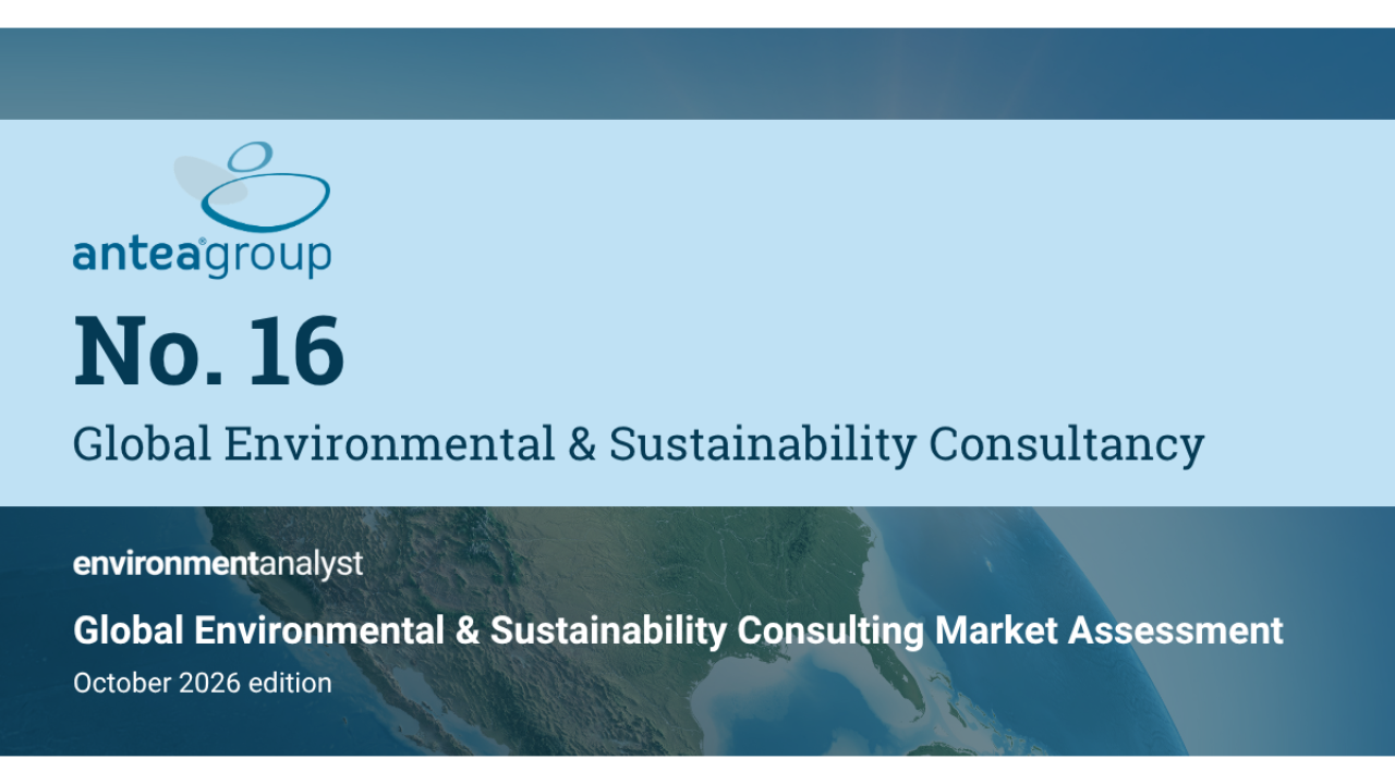 "No. 16 Global Environmental & Sustainability Consultancy" with Antea Group and Environment Analyst logos